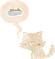 cartone animato gatto e cibo e discorso bolla nel retrò strutturato stile png