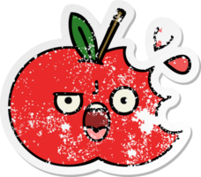 autocollant en détresse d'une pomme rouge de dessin animé mignon png