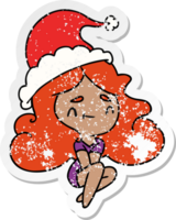 kerst verontruste sticker cartoon van kawaii meisje png