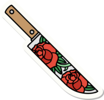 autocollant de style tatouage d'un poignard et de fleurs png