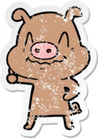 autocollant en détresse d'un cochon de dessin animé nerveux png