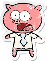 distressed sticker of a cartoon pig shouting png