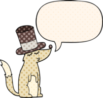 cartoon wolf whistling wearing top hat and speech bubble in comic book style png