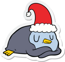 sticker of a cartoon penguin wearing christmas hat png
