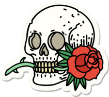 tattoo style sticker of a skull and rose png