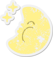 Cartoon-Mond und Sterne Grunge-Aufkleber png