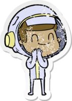 distressed sticker of a happy cartoon astronaut png