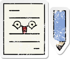 distressed sticker of a cute cartoon test paper png