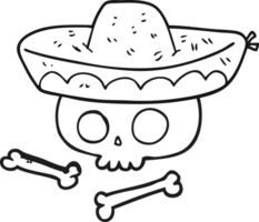 black and white cartoon skull in mexican hat png