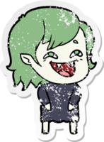 adesivo angustiado de uma garota vampira rindo de desenho animado png
