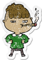 distressed sticker of a cartoon man smoking png