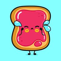 llorando brindis pedazo de un pan con mermelada personaje. vector mano dibujado dibujos animados kawaii personaje ilustración icono. aislado en azul antecedentes. triste brindis pedazo de un pan con mermelada personaje concepto