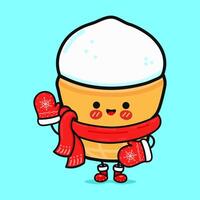 Funny smiling happy Ice cream christmas. Vector flat cartoon character illustration icon design. Isolated on blue background