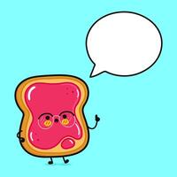 Toast piece of bread with speech bubble. Vector hand drawn cartoon kawaii character illustration icon. Isolated on brown background. Toast piece of bread character concept