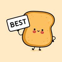 Cute Toast piece of bread with poster best. Vector hand drawn cartoon kawaii character illustration icon. Isolated on brown background. Toast piece of bread think concept