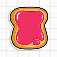 Cute funny Toast piece of bread with jam sticker. Vector hand drawn cartoon kawaii character illustration icon. Isolated on background Toast piece of bread with jam card character concept