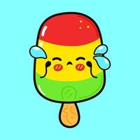 Crying Ice cream character. Vector hand drawn cartoon kawaii character illustration icon. Isolated on blue background. Sad Ice cream character concept