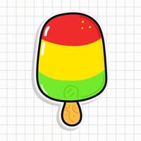 Cute funny Ice cream sticker. Vector hand drawn cartoon kawaii character illustration icon. Isolated on background Ice cream card character concept