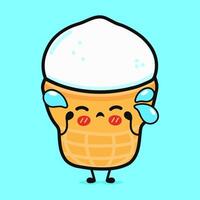 Crying Ice cream character. Vector hand drawn cartoon kawaii character illustration icon. Isolated on blue background. Sad Ice cream character concept