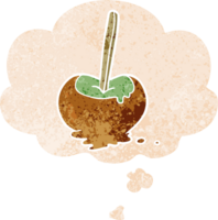 cartoon toffee apple and thought bubble in retro textured style png