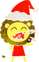 dessin animé rétro d'une fille de lion rugissant portant un bonnet de noel png