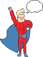 super-héros de dessin animé avec bulle de pensée png
