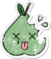 distressed sticker of a cute cartoon green pear png