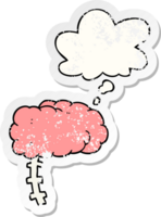 cartoon brain and thought bubble as a distressed worn sticker png