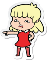 sticker of a cartoon worried woman png