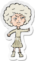 retro distressed sticker of a cartoon annoyed old woman png