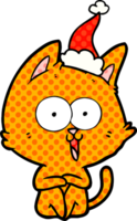 funny comic book style illustration of a cat wearing santa hat png