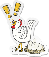 vinheta angustiada de uma galinha de desenho animado pondo ovo png