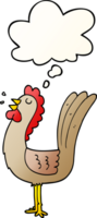 gallo de dibujos animados y burbuja de pensamiento en estilo degradado suave png