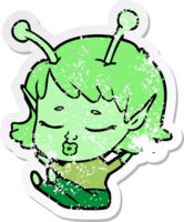 distressed sticker of a cute alien girl cartoon png