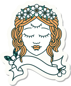 tatuering klistermärke med baner av kvinna ansikte med tredje öga png