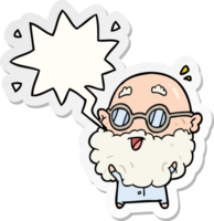 cute cartoon surprised old man and speech bubble sticker png