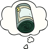 rolo de desenho animado de dinheiro e balão de pensamento png