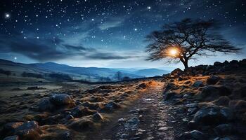 AI generated Majestic mountain peak, tranquil night sky, nature breathtaking beauty generated by AI photo