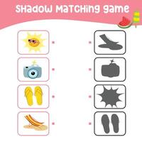 Matching shadow game for children. Find the correct shadow. Worksheet for kid. Printable activity page for kids. Learning Game. Vector file.