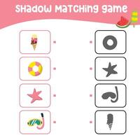 Matching shadow game for children. Find the correct shadow. Worksheet for kid. Printable activity page for kids. Learning Game. Vector file.