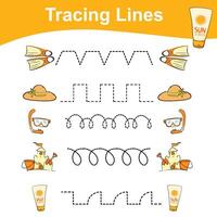 Tracing vertical lines activity for children. Tracing worksheet for kids, practising the motoric skills. Dotted Lines. Educational printable worksheet. Vector file.