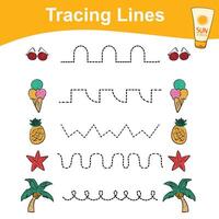 Tracing vertical lines activity for children. Tracing worksheet for kids, practising the motoric skills. Dotted Lines. Educational printable worksheet. Vector file.