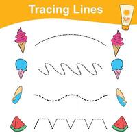 Tracing vertical lines activity for children. Tracing worksheet for kids, practising the motoric skills. Dotted Lines. Educational printable worksheet. Vector file.