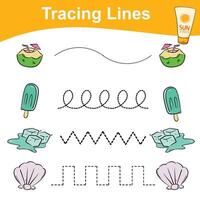 Tracing vertical lines activity for children. Tracing worksheet for kids, practising the motoric skills. Dotted Lines. Educational printable worksheet. Vector file.