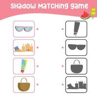 Matching shadow game for children. Find the correct shadow. Worksheet for kid. Printable activity page for kids. Learning Game. Vector file.