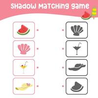 Matching shadow game for children. Find the correct shadow. Worksheet for kid. Printable activity page for kids. Learning Game. Vector file.