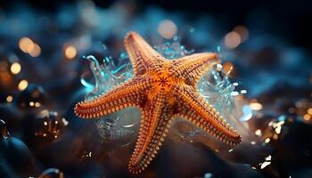 AI generated Underwater starfish in blue sea, nature beauty in close up generated by AI photo