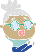 flat color style cartoon sitting woman wearing spectacles png