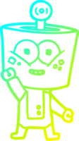 linha de gradiente frio desenhando robô de desenho animado feliz acenando olá png