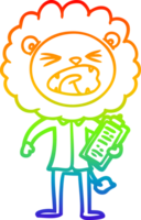 rainbow gradient line drawing cartoon lion salesman png